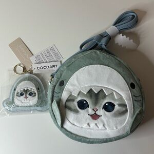 Mofusand Fluffy Shark Cat Pickett Crossbody and matching Shark Cat Keychain